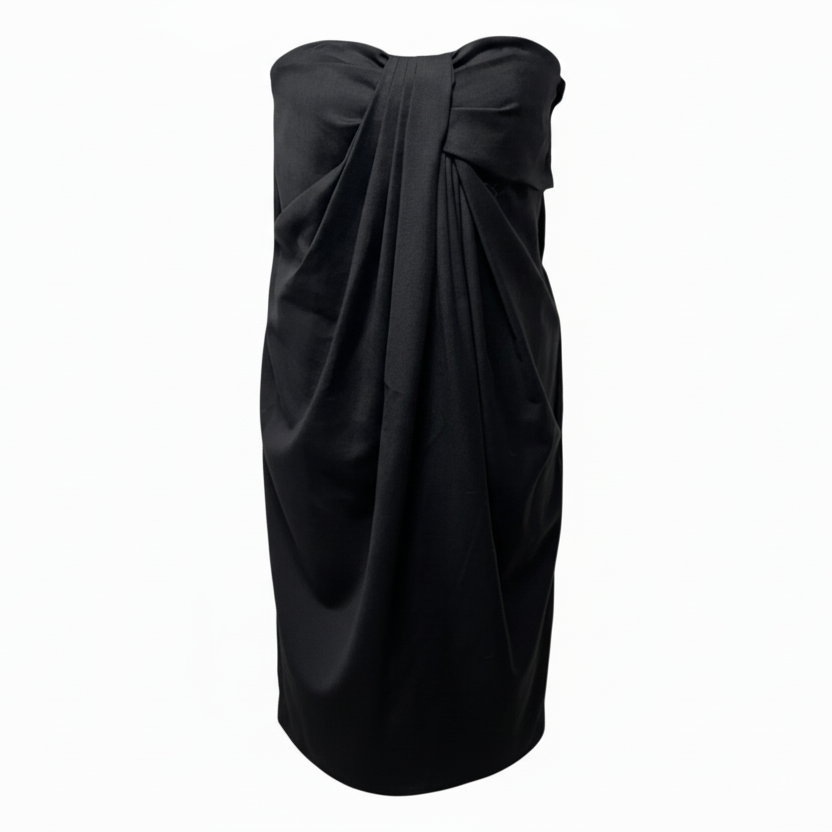 Wool Draped Strapless Dress Casual Short By Hache In Grey, Size: M / 44