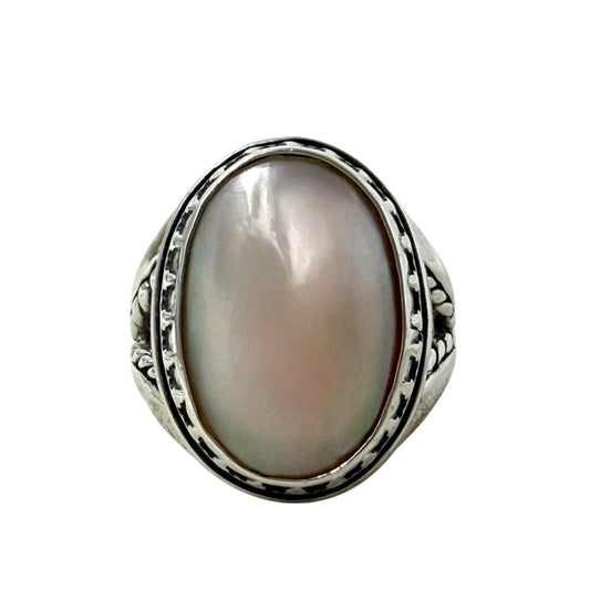 Vintage Southwestern Pearl Sterling Silver Ring Designer By Carolyn Pollack, Size: 8