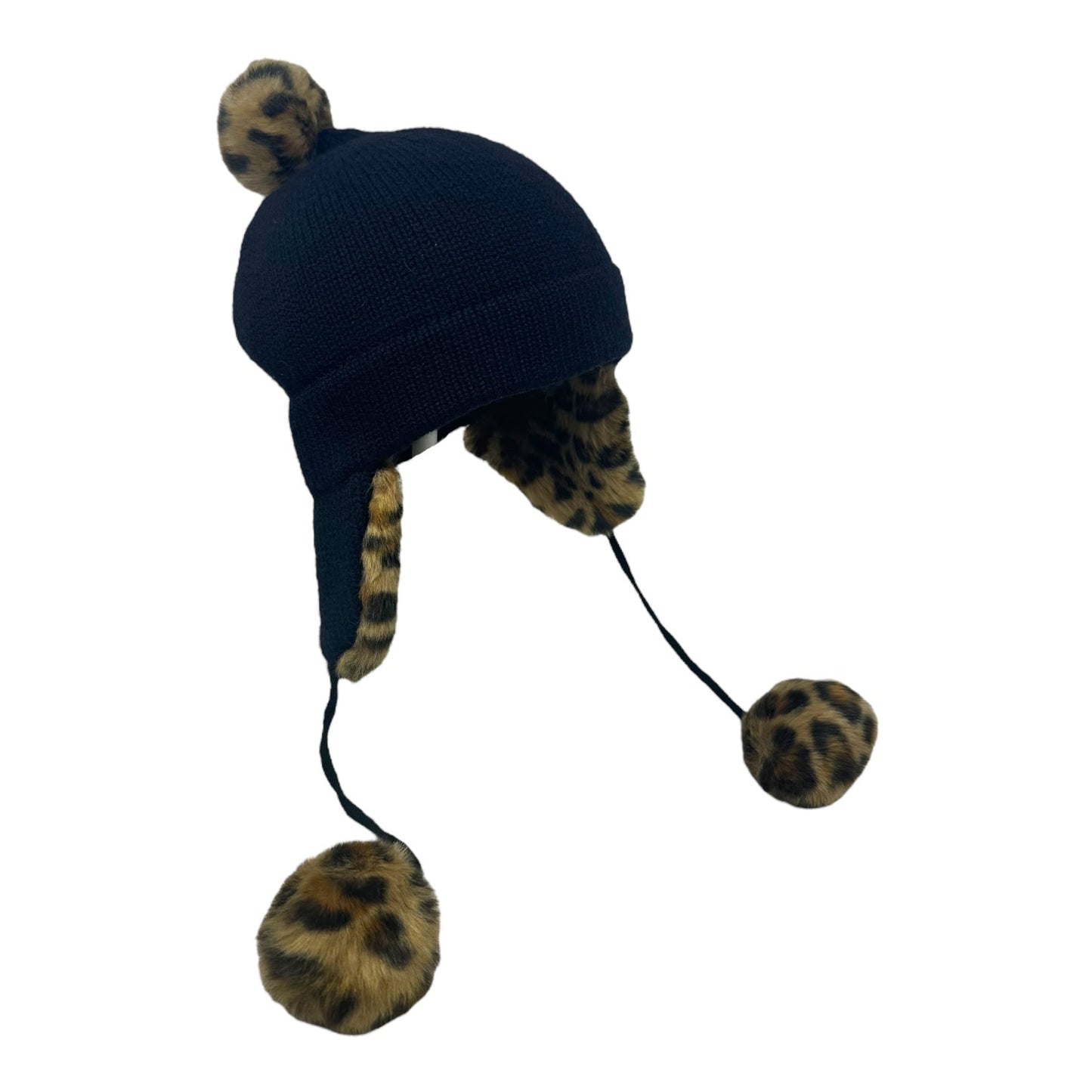 Leopard Faux Fur Trim Pom Pom Hat Designer By Kate Spade