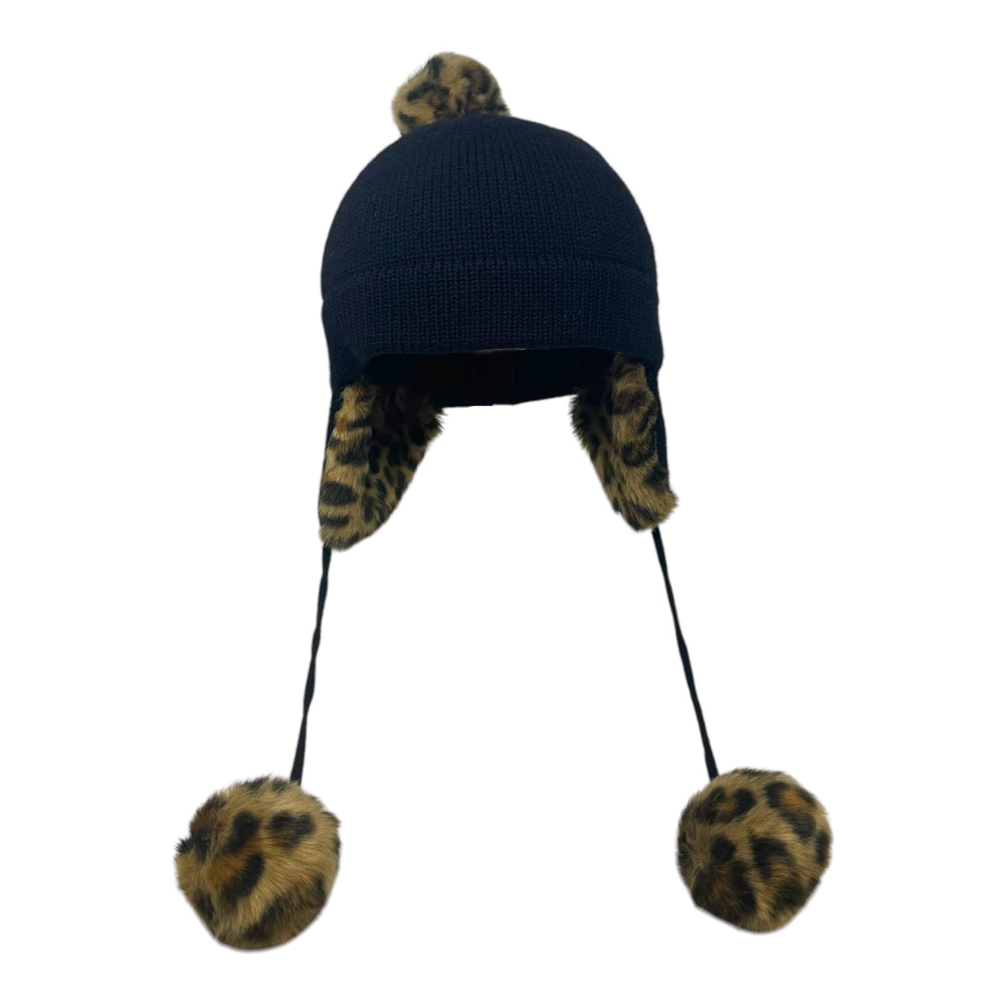 Leopard Faux Fur Trim Pom Pom Hat Designer By Kate Spade