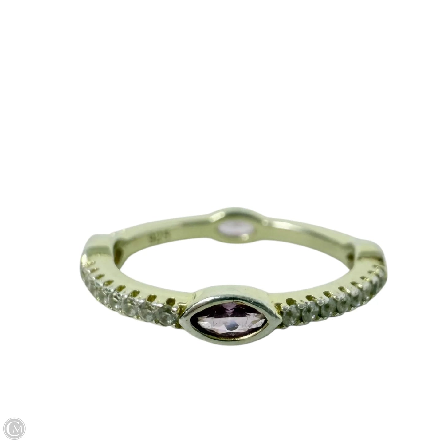 Marquise Cut Pink Stone & Sterling Silver Band Ring By Unbranded, Size: 5