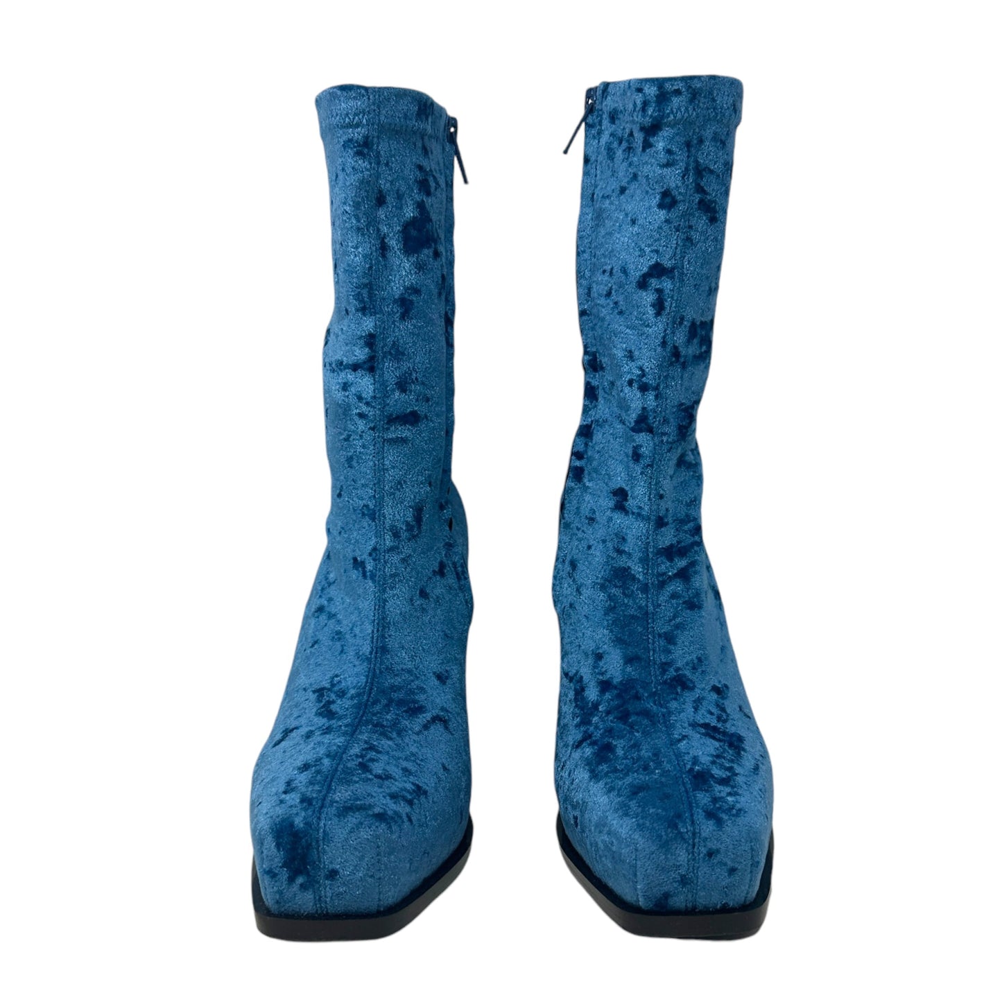 Cowboy Crushed Velvet Ankle Boots Luxury Designer In  By Stella Mccartney In Blue Lagoon, Size: US-8.5/EU-39