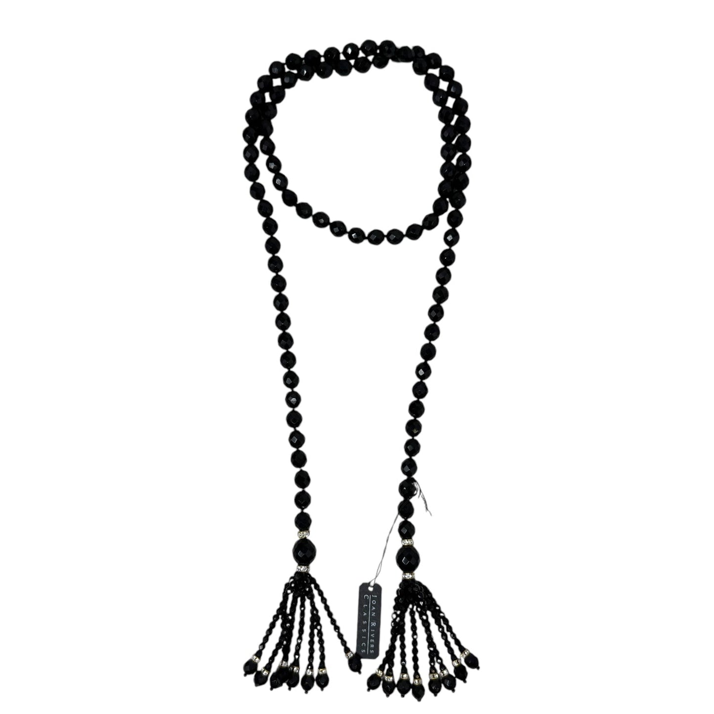 Black Jet Faceted Czech Glass Bead Lariat Necklace By Joan Rivers