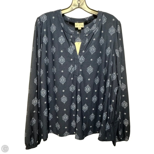 Top Long Sleeve By Wonderly In Blue & White, Size: Xl