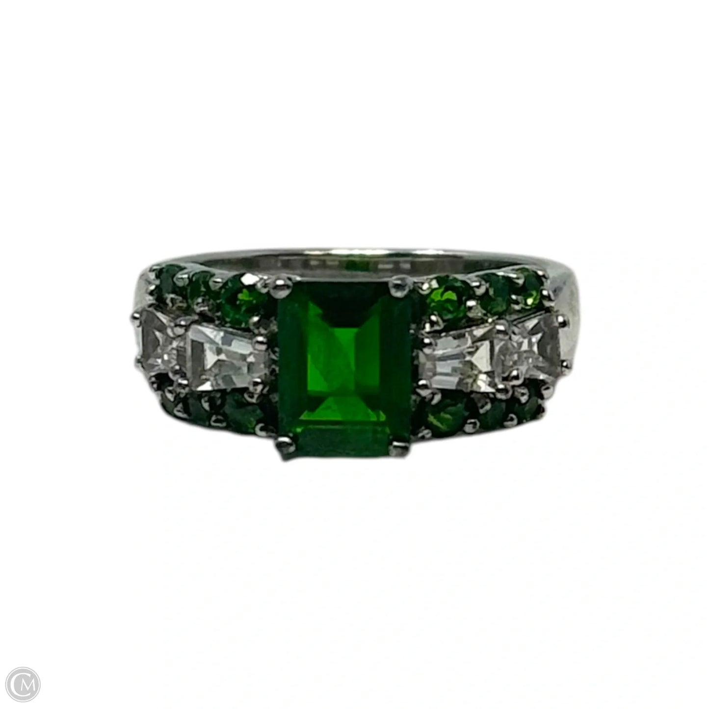 Green Stone Sterling Silver Ring, Size: 8