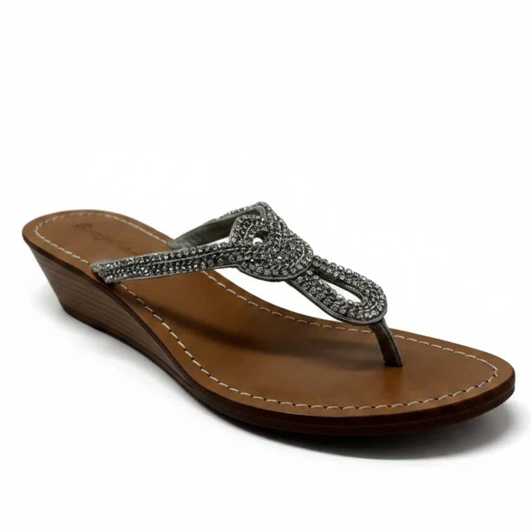 Jeweled Wedge Thong Sandals By Tommy Bahama In Tan & Silver, Size: 10