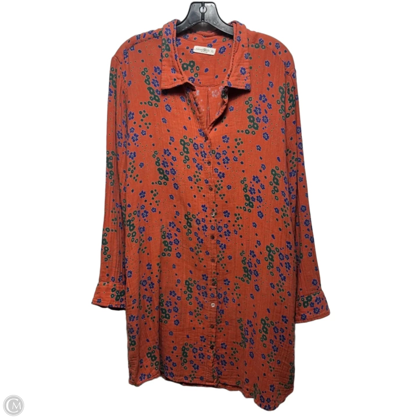 Shirt-Dress Casual Short By Natural Life In Floral Print, Size: Xl