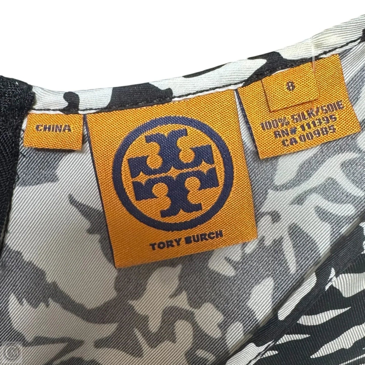 Silk Top Sleeveless Designer By Tory Burch In Black & White, Size: 8