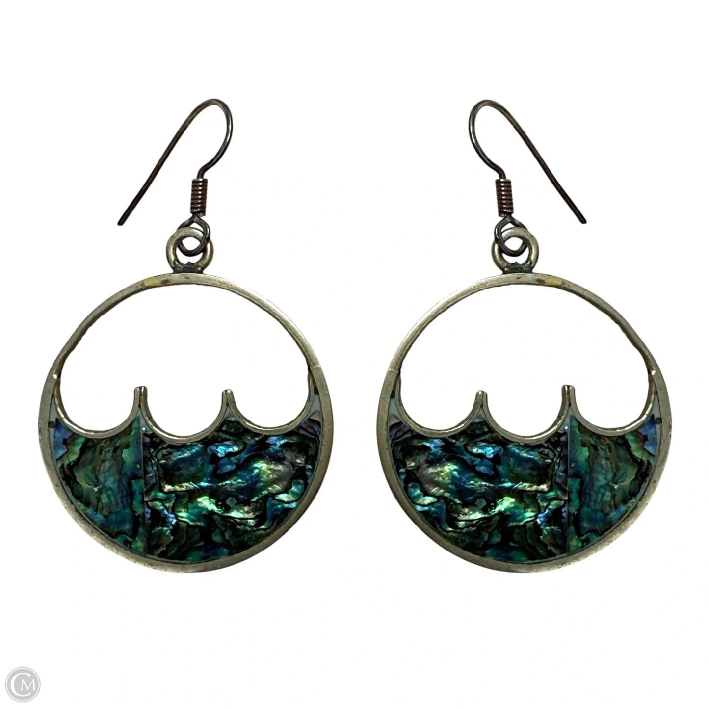 Vintage Aplaca Mexican Sterling Silver & Inlay Abalone Shell Dangle  Earrings