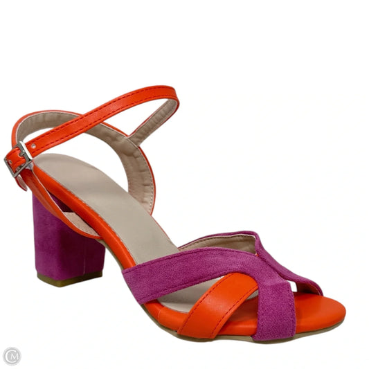 Colorblock Chunky Heel Sandals By JinPin In Orange & Pink, Size: 9