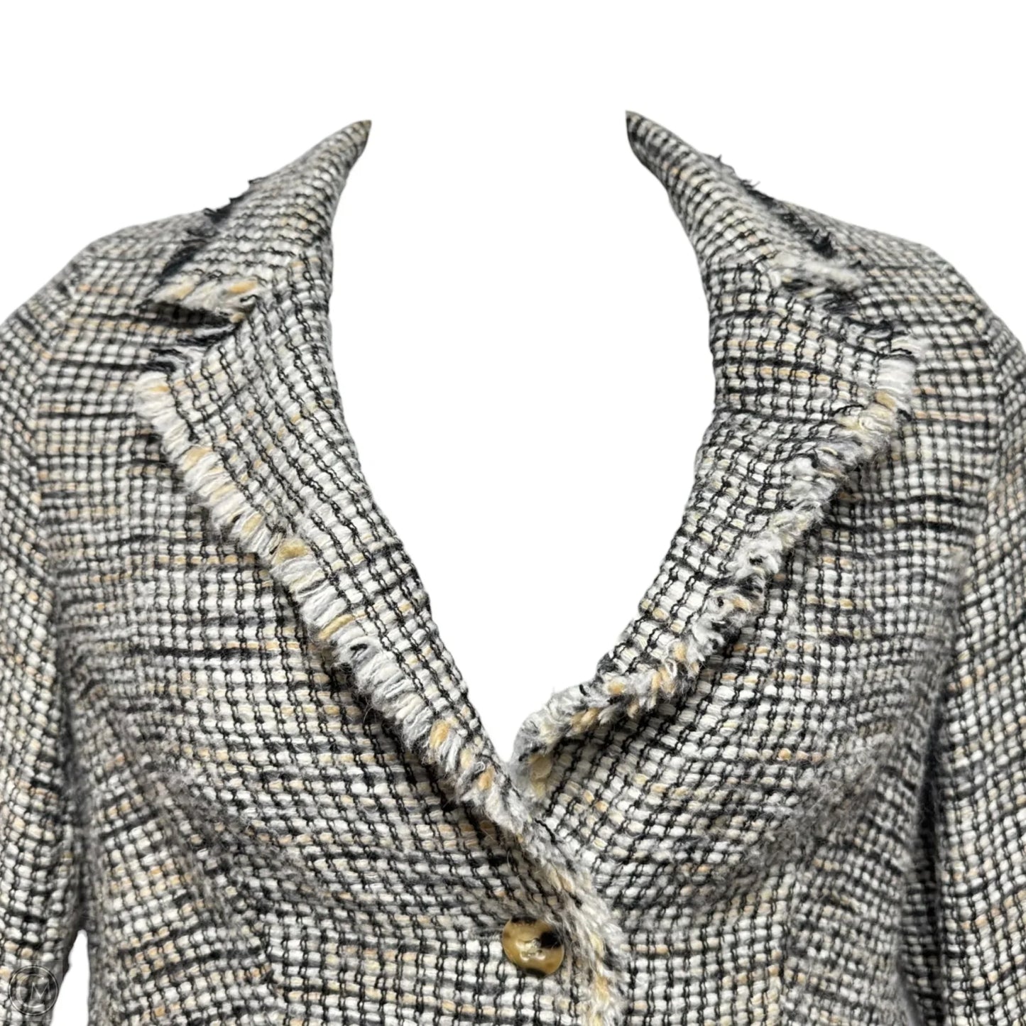 Wool Blend Blazer Designer By Escada In Grey & White, Size: 12 (42)