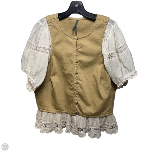 Top Short Sleeve By Anthropologie In Tan & White, Size: 3x