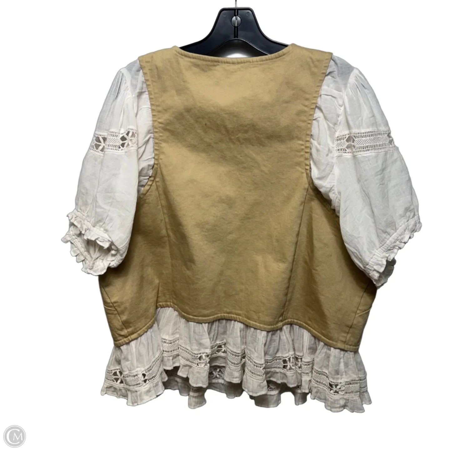 Top Short Sleeve By Anthropologie In Tan & White, Size: 3x