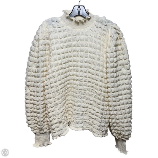 Mock Neck Popcorn Top Long Sleeve By Endless Rose In Cream, Size: M