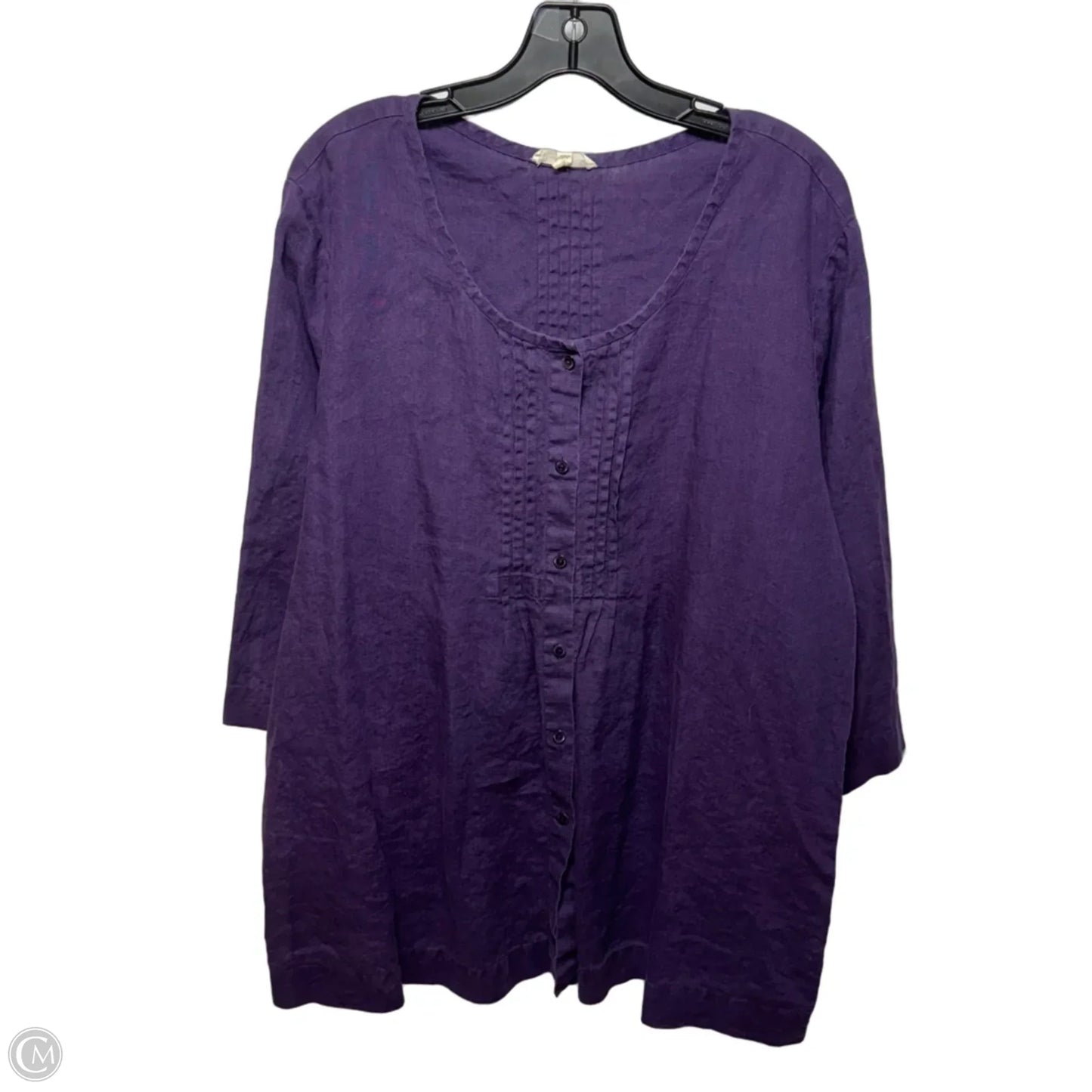 Linen Top 3/4 Sleeve By Eileen Fisher In Purple, Size: 1x