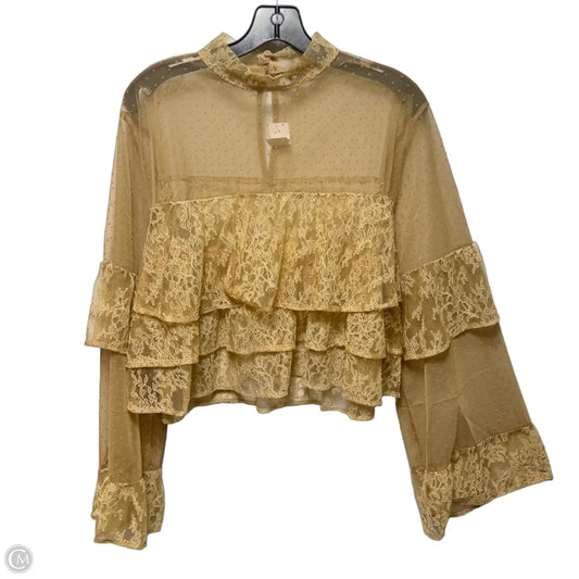 Sheer Lace Top Long Sleeve By Loft In Tan, Size: L