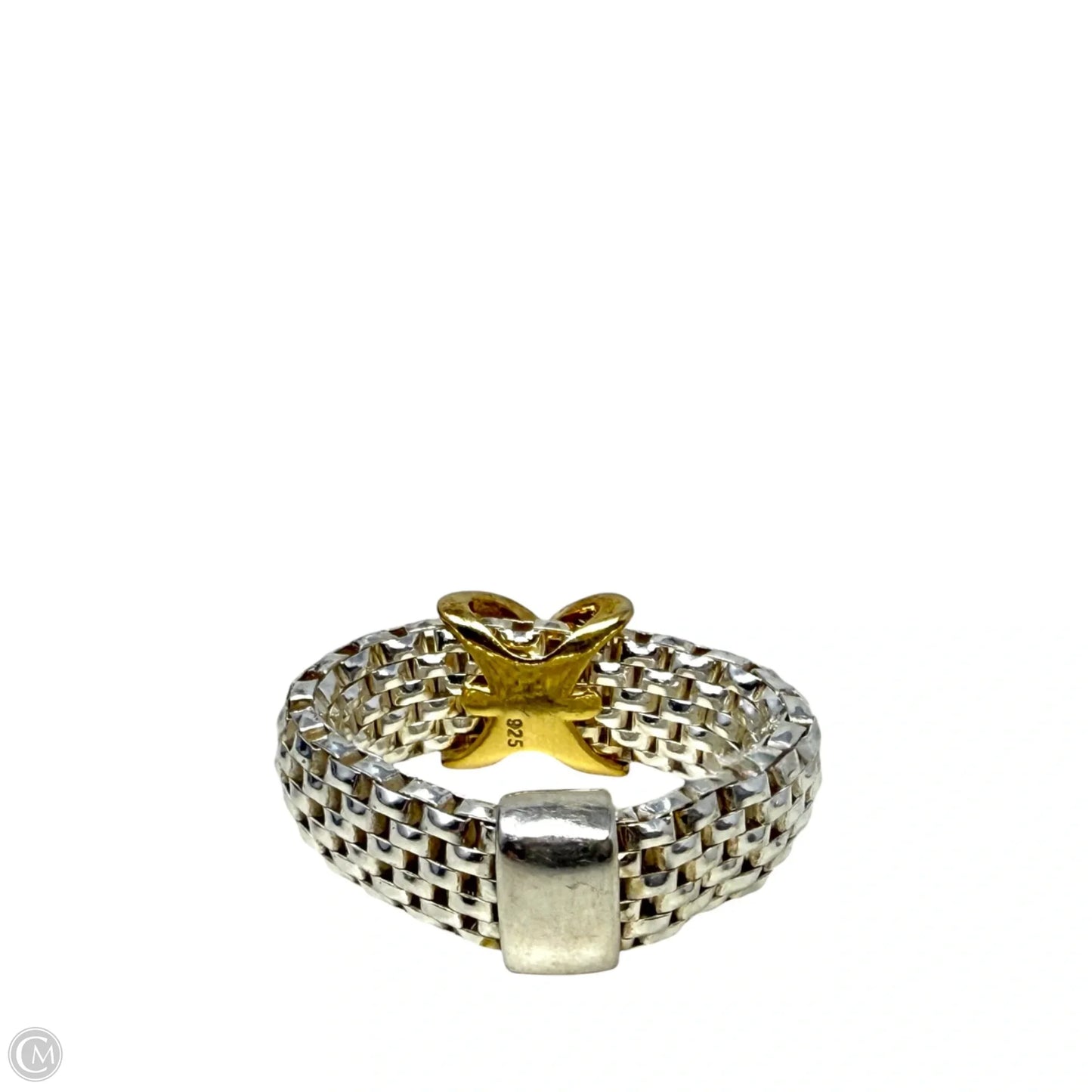 Italian Vermeil "X" CZ Sterling Silver Mesh Expandable Band Ring By Dyadema Italy, Size: 6.5