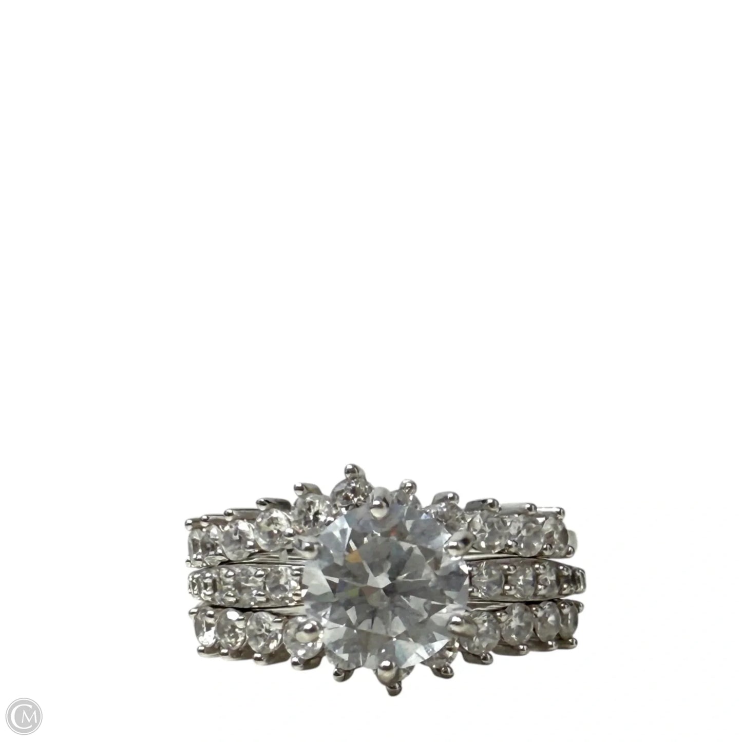 Sterling Silver & Clear Stone Engagement Bridal Ring Set, Size: 03 Piece Set