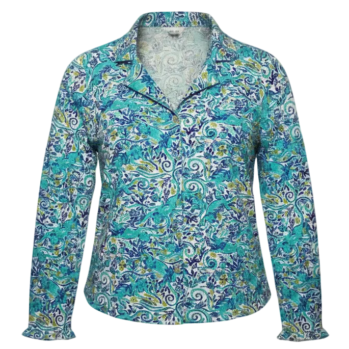 Ruffle Pajama Top Long Sleeve Designer By Lilly Pulitzer In Blue & White, Size: XXS
