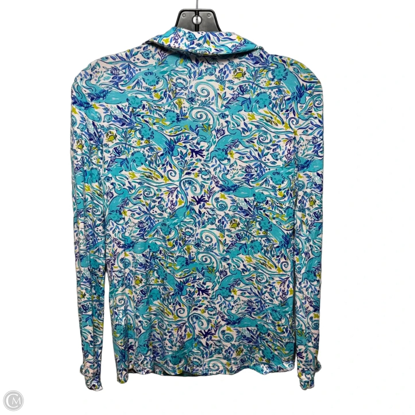 Ruffle Pajama Top Long Sleeve Designer By Lilly Pulitzer In Blue & White, Size: XXS