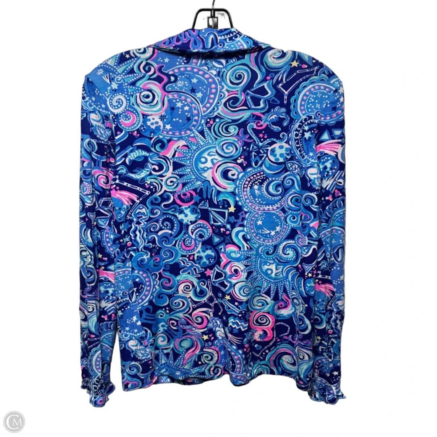 Ruffle Pajama Top Long Sleeve Designer By Lilly Pulitzer In Blue & Pink, Size: XS