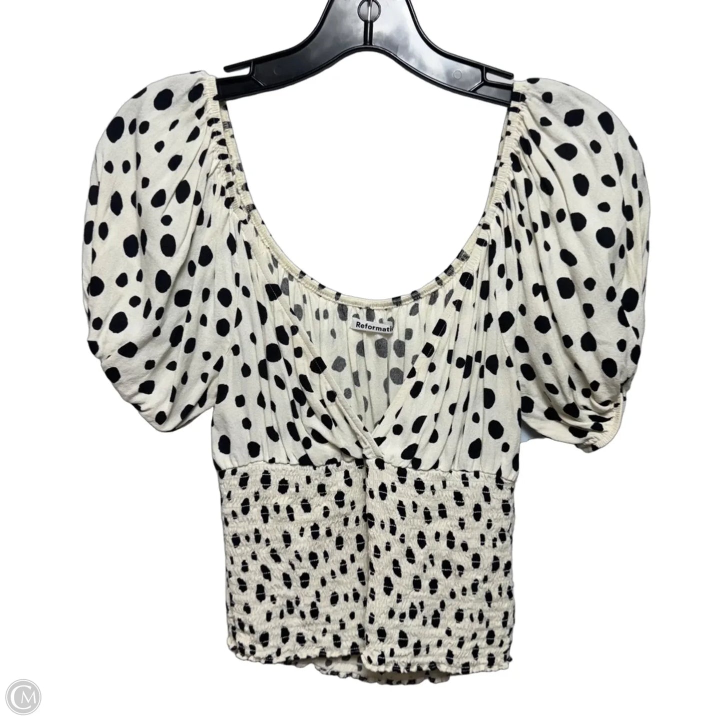 Smocked Waist Top Short Sleeve By Reformation In Polkadot Pattern, Size: M