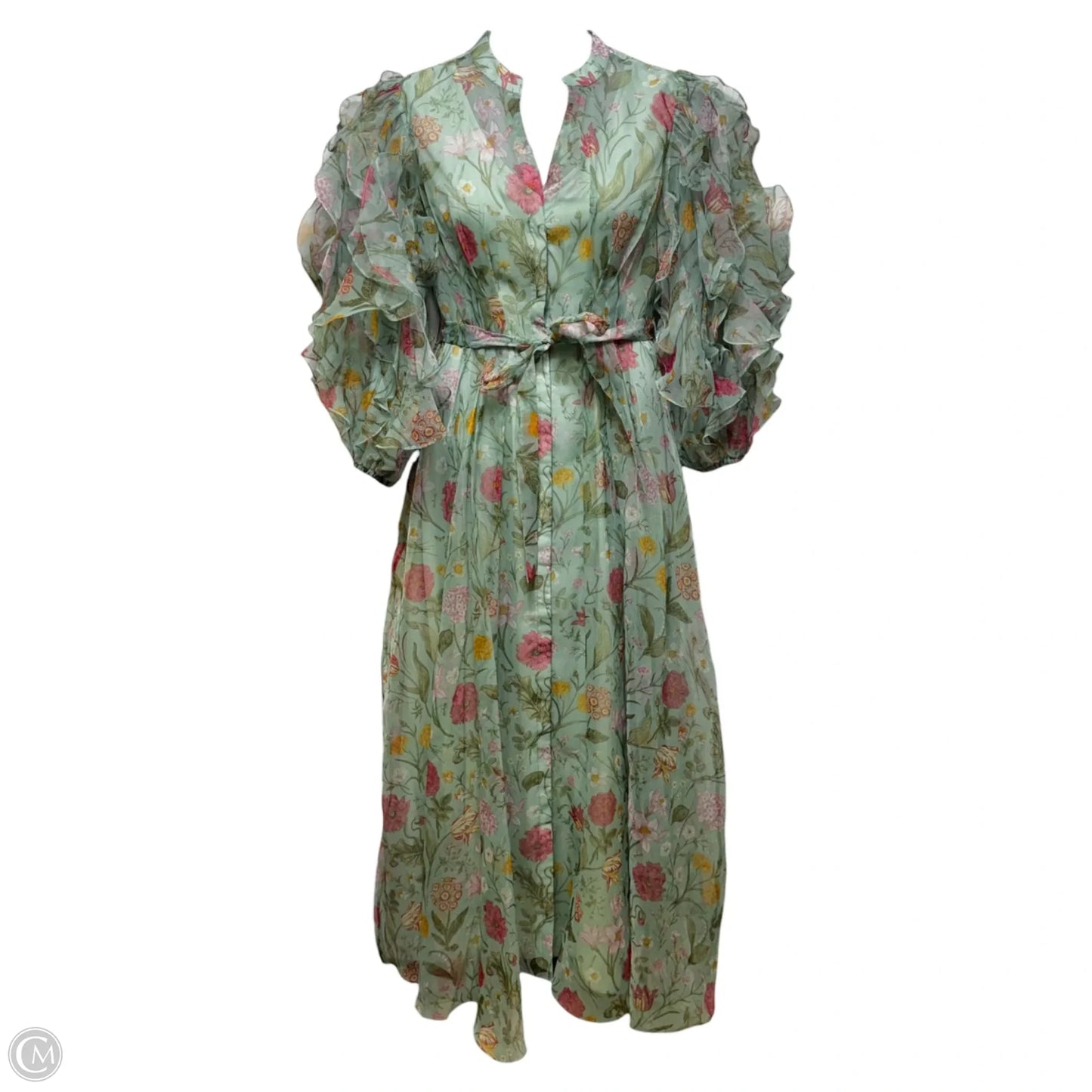 Ruffle Sleeve Organza Maxi Dress By Pankaj & Nidhi X Anthropologie In Floral Print, Size: M