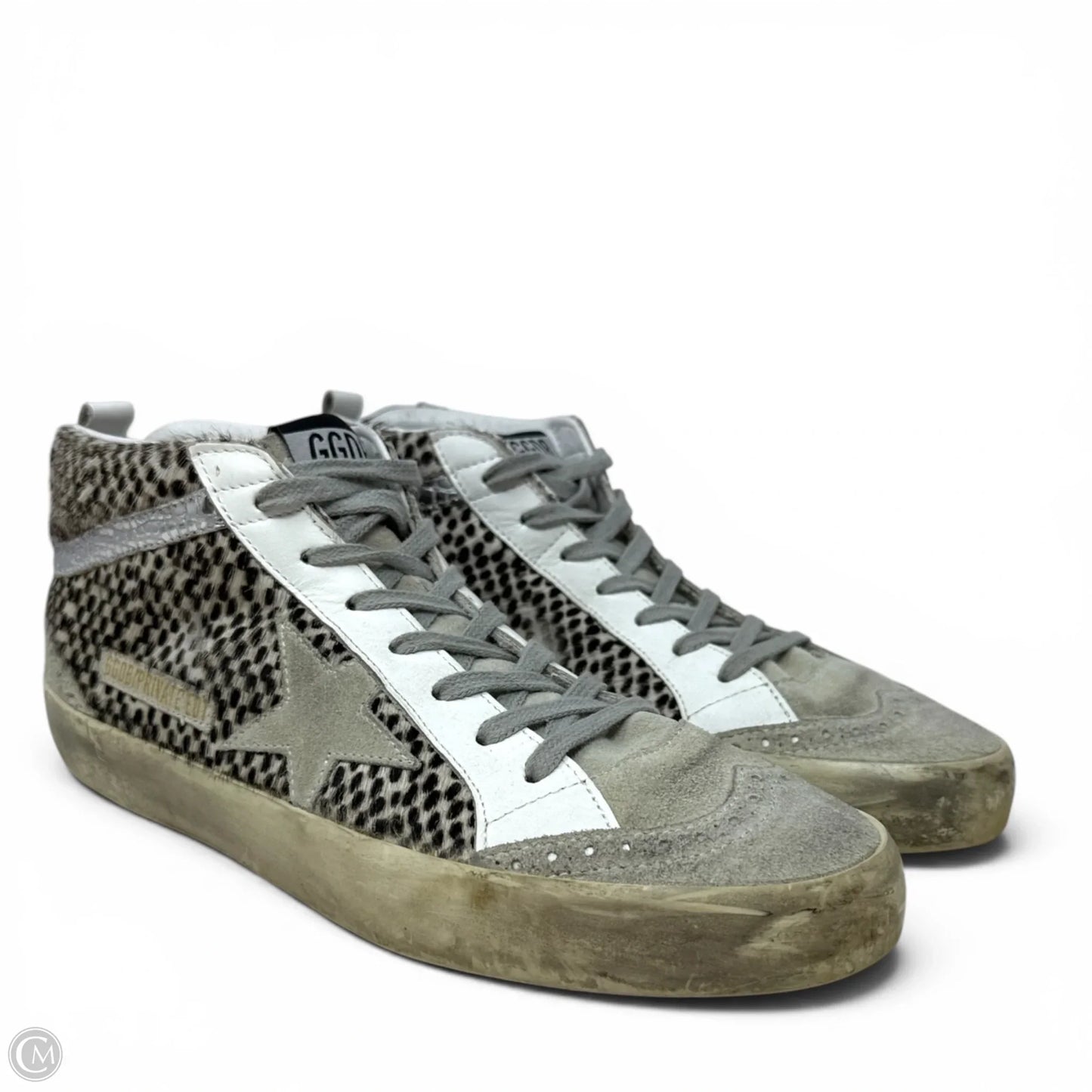 Mid Star Animal Print Leather Sneakers Luxury Designer By Golden Goose In Brown & Cream, Size: 10 (40)