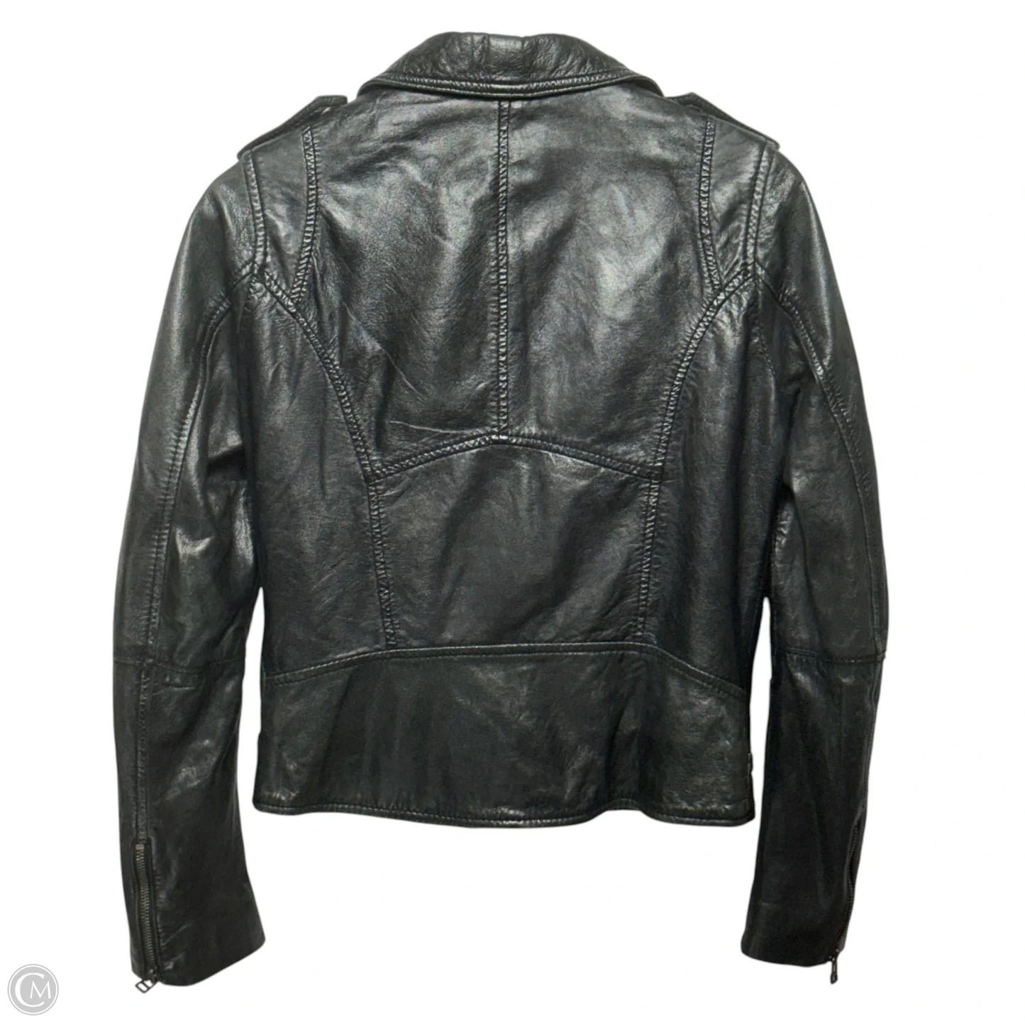 Sheep Leather Biker Jacket By Stradivarius In Black, Size: S