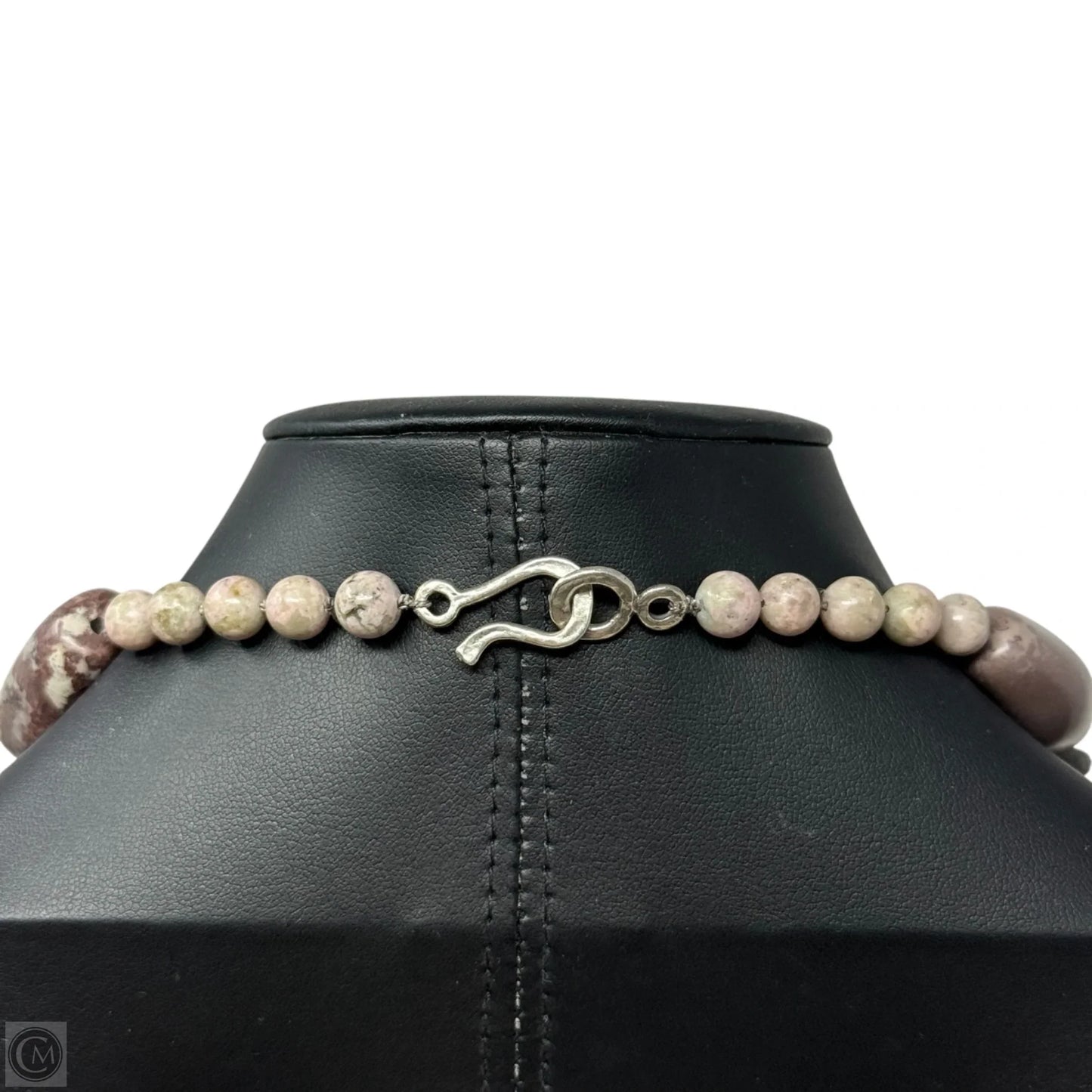 Porcelain Jasper Beaded Long Necklace With Sterling Silver Clasp
