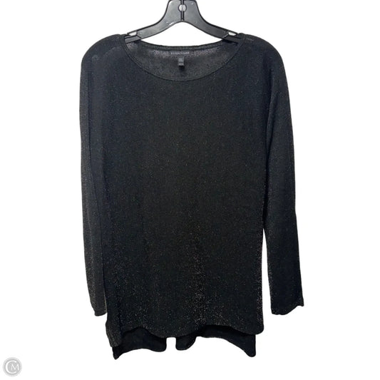 Metallic Linen Blend Top Long Sleeve By Eileen Fisher In Black & Gold, Size: Xs