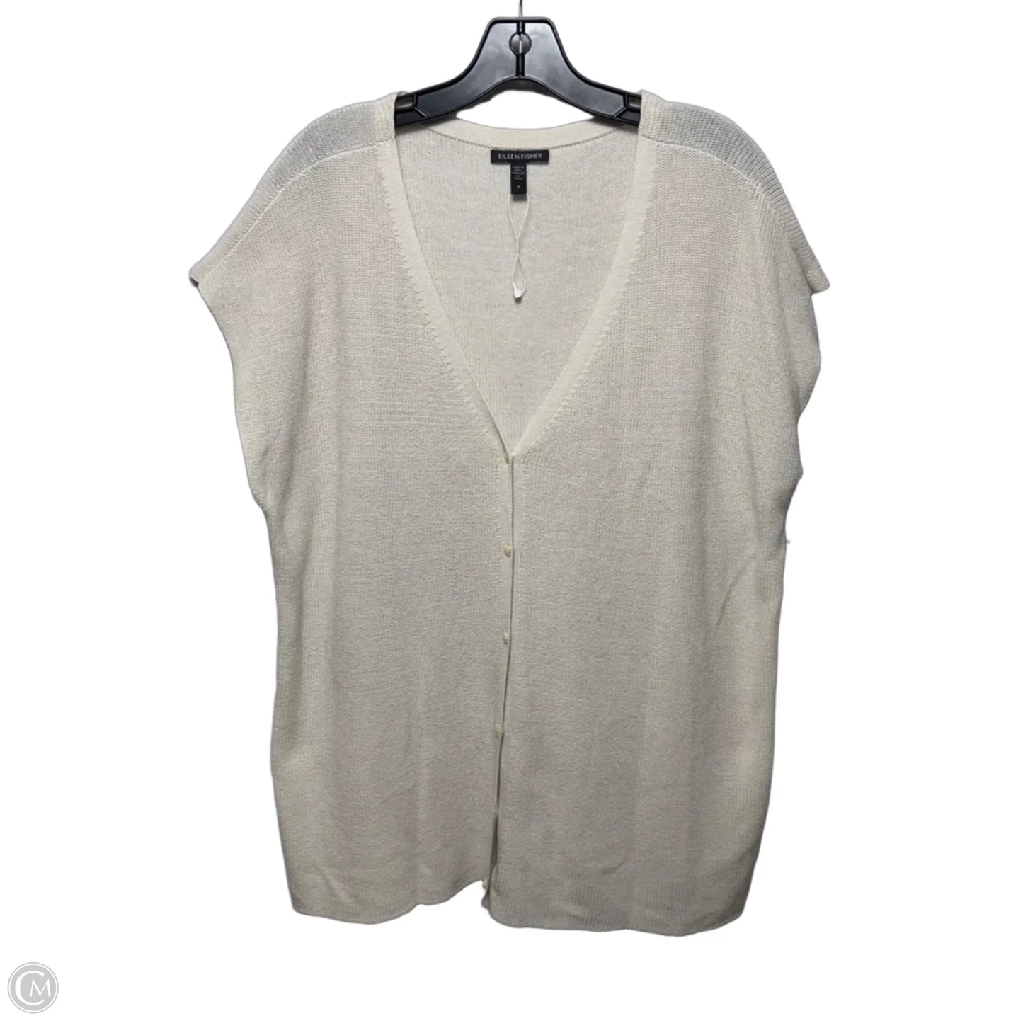 Organic Cotton Sweater Cardigan Sleeveless By Eileen Fisher In Cream, Size: 1x
