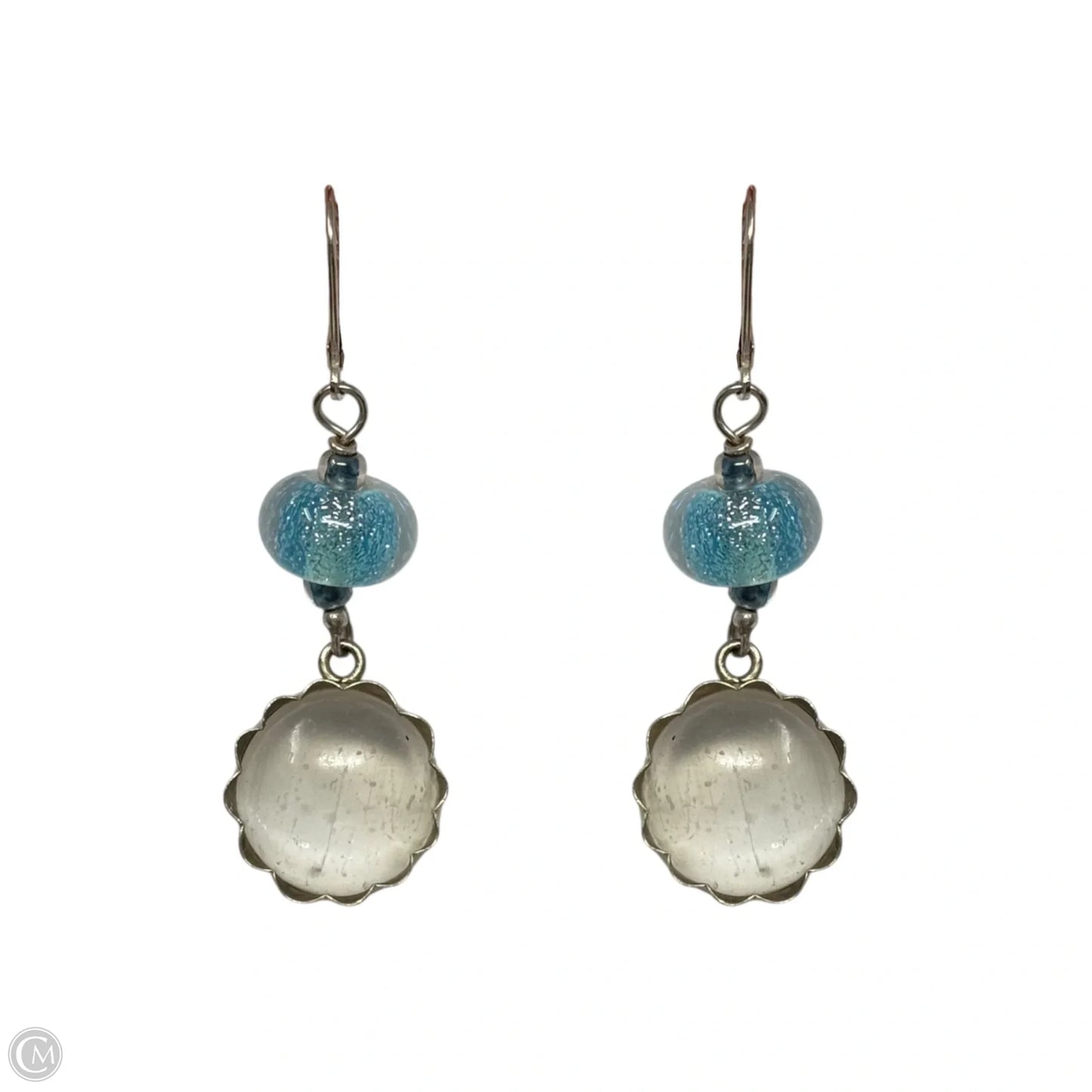 Clear Stone & Blue Bead Sterling Silver Dangle Earrings