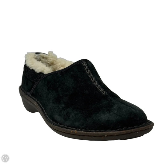 Bettey Black Suede Shearling Clog Slippers Designer By Ugg In Black & Cream, Size: 8