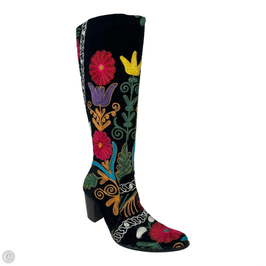 Velvet Embroidered Boots Knee Heels Unbranded In Floral Print, Size: 39
