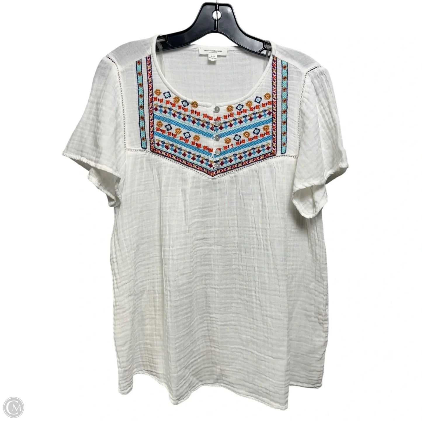 Embroidered Gauze Top Short Sleeve By Beachlunchlounge In White, Size: S