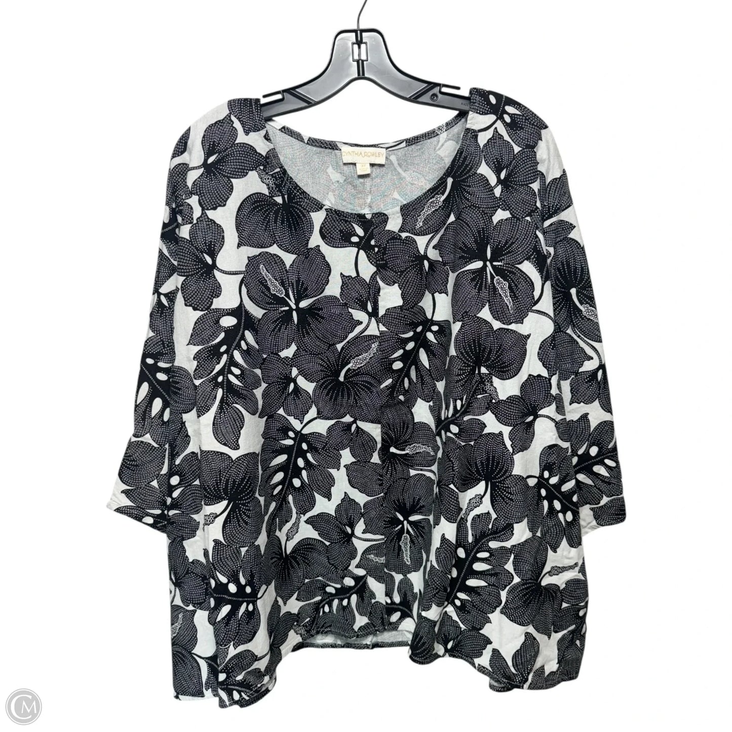 Linen Blend Top 3/4 Sleeve By Cynthia Rowley In Black & White, Size: 3x