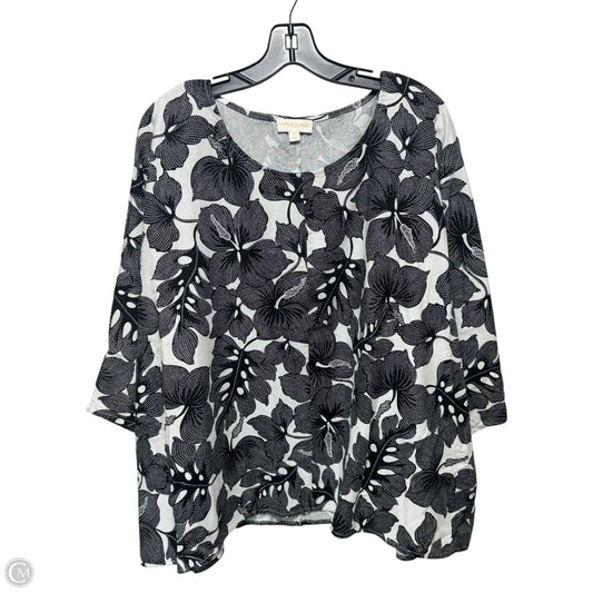 Linen Blend Top 3/4 Sleeve By Cynthia Rowley In Black & White, Size: 3x