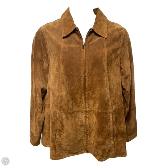 Suede Jacket By Coldwater Creek In Tan, Size: 1x