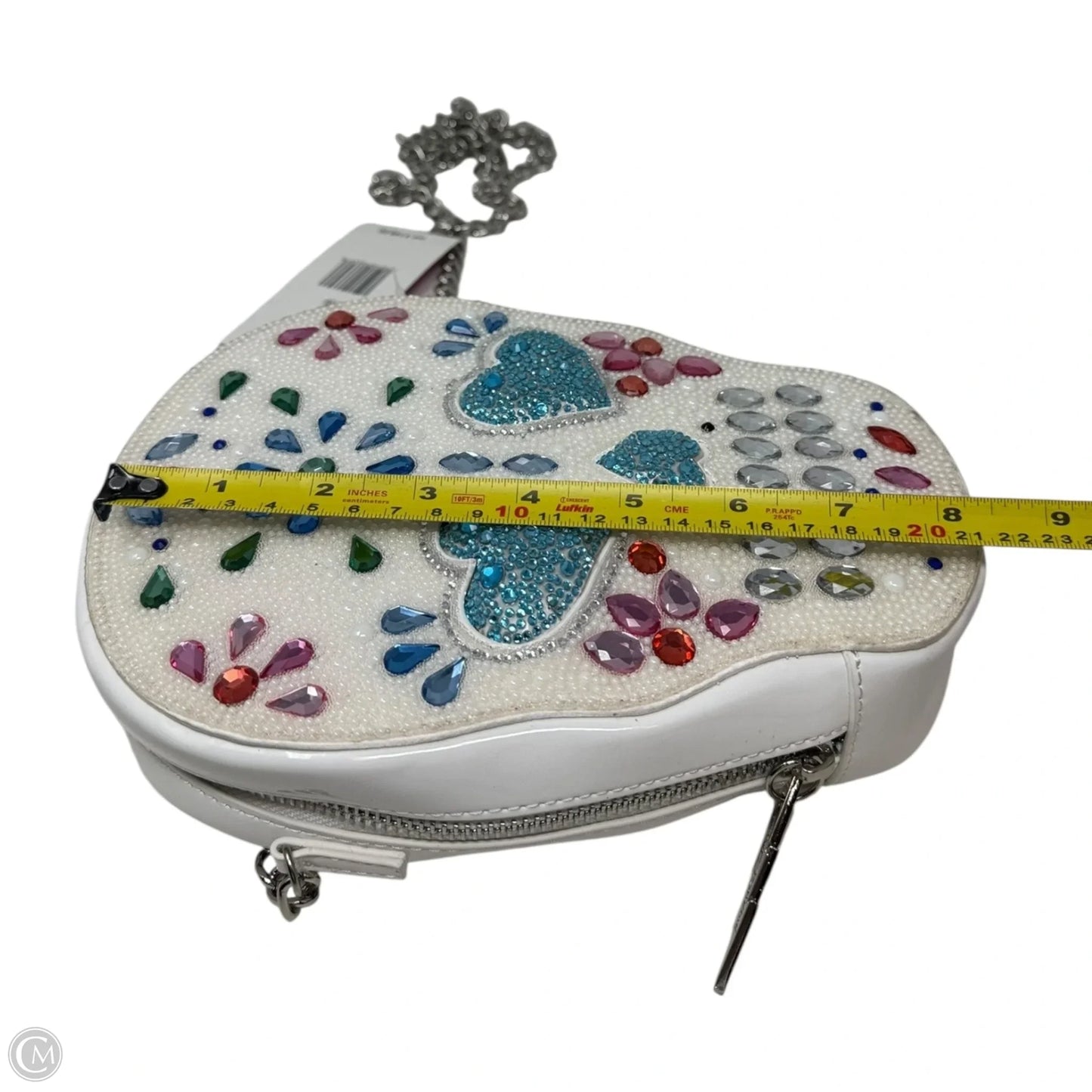 Bone-Jour Candy Skull Crossbody Handbag By Betsey Johnson, Size: Small