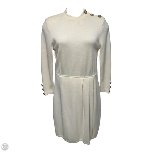 Vintage Knit Midi Dress Luxury Designer By St John Collection In Cream, Size: 8