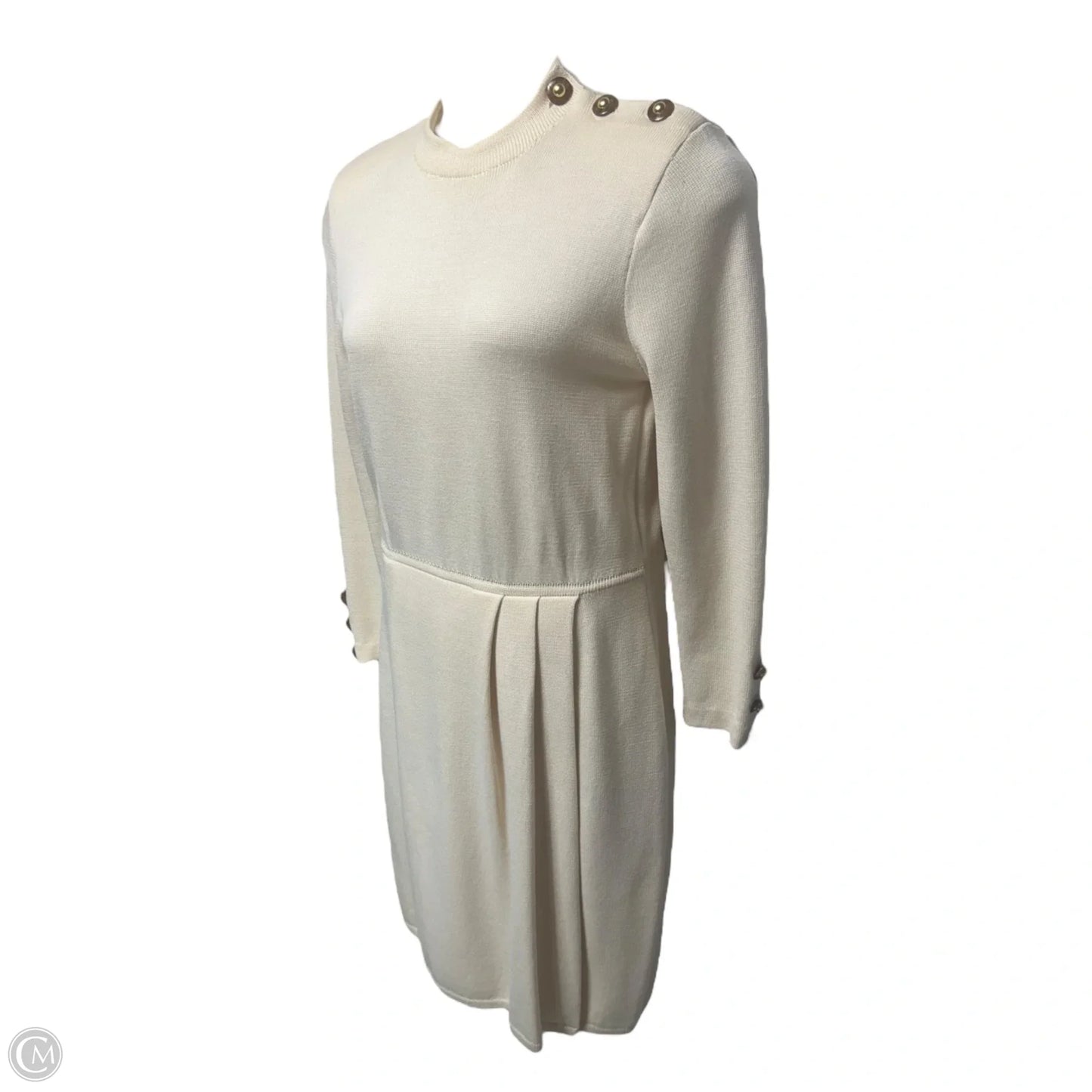Vintage Knit Midi Dress Luxury Designer By St John Collection In Cream, Size: 8