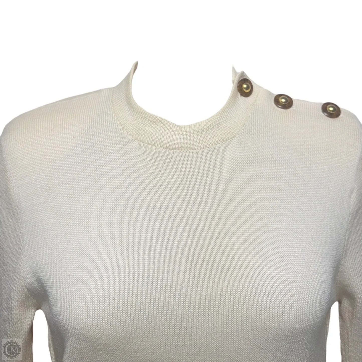 Vintage Knit Midi Dress Luxury Designer By St John Collection In Cream, Size: 8