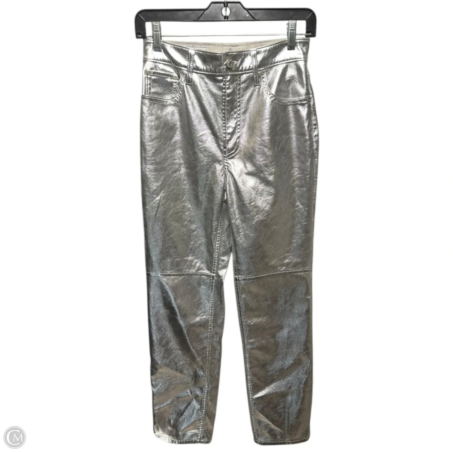 High Rise Faux Leather Cheeky Straight Pants By Gap In Silver, Size: 4