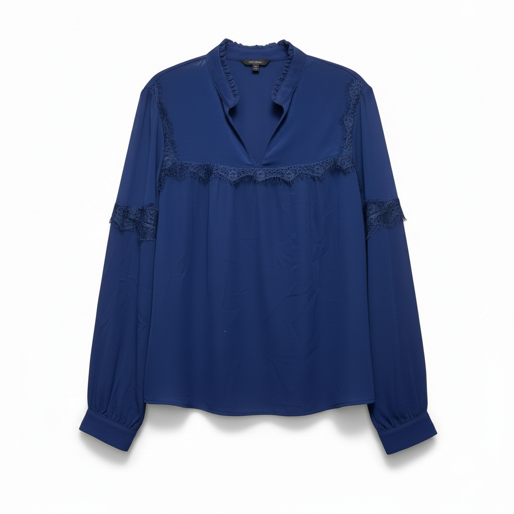 Harper Renaissance Neckline Blouse Long Sleeve By Strut & Bolt In Navy, Size: S