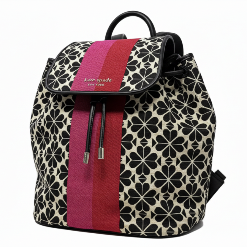 Spade Flower Jacquard Stripe Sinch Flap Backpack Designer By Kate Spade, Size: Medium