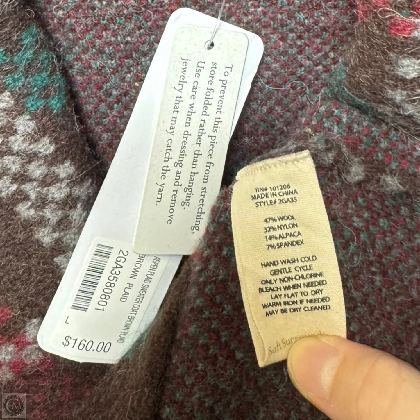 Coat Wool Blend By Soft Surroundings In Plaid Pattern, Size: L