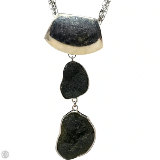 Black Stone Pendant Statement Necklace By Chicos