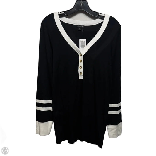 Rib Curved Henley Varsity Long Sleeve Top By Torrid In Black & White, Size: 2x
