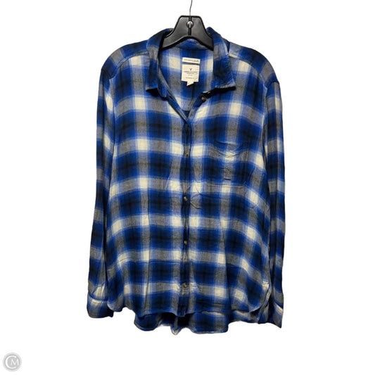 Soft Boyfriend Fit Top Long Sleeve By American Eagle In Plaid Pattern, Size: Xxl